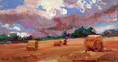 Straw Bales, Stow-on-the-Wold by Jeffrey Pratt - Varnished Original Painting on Board